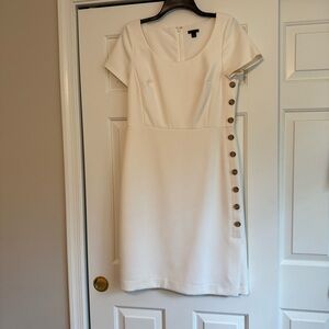 Ann Taylor Women’s Short Sleeve White Pencil Buttons Down Side Round Dress 10
